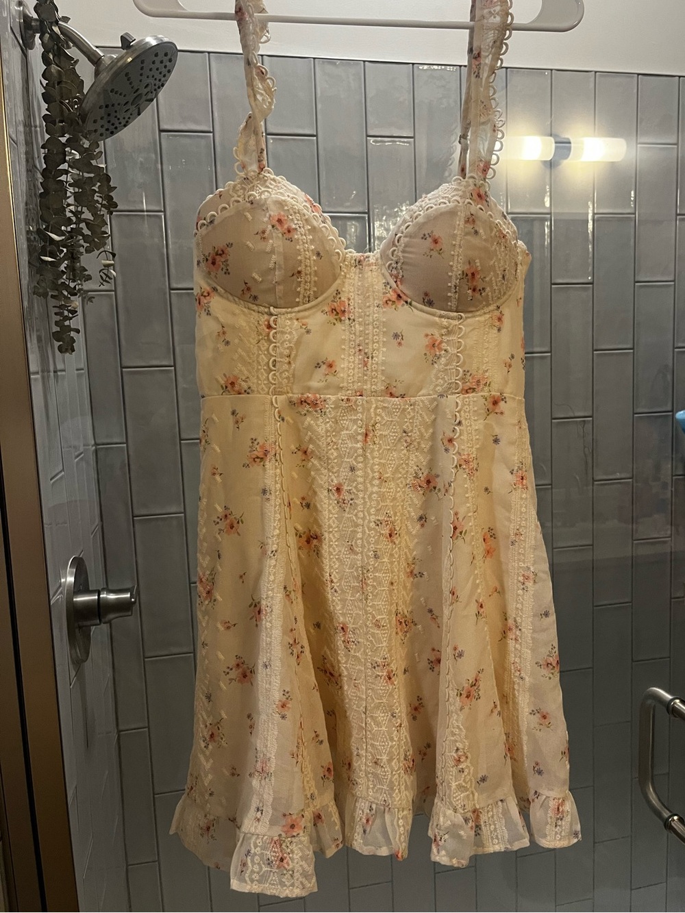 Altar'd State Cream Floral Lace-Trim Chemise